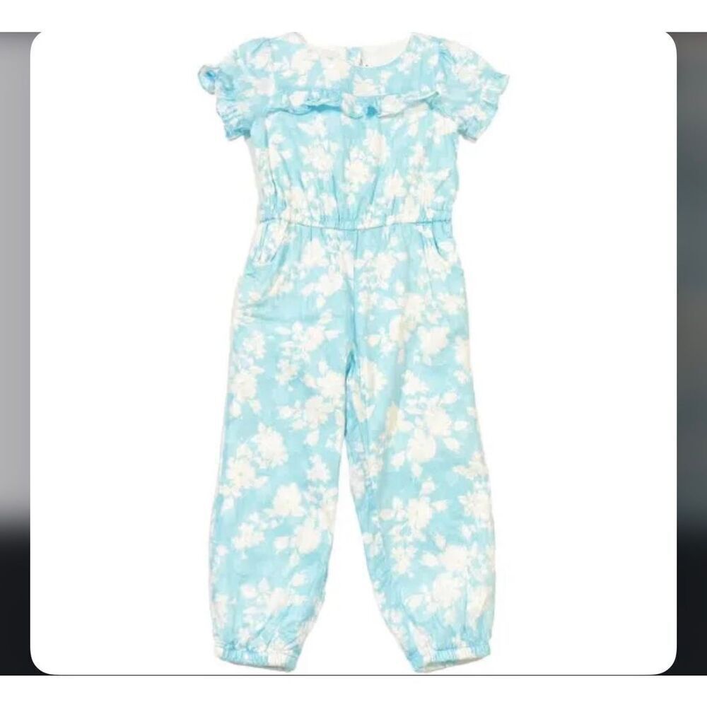 NWT Janie & Jack Blue Floral Lace Jumpsuit With Pockets Size 5